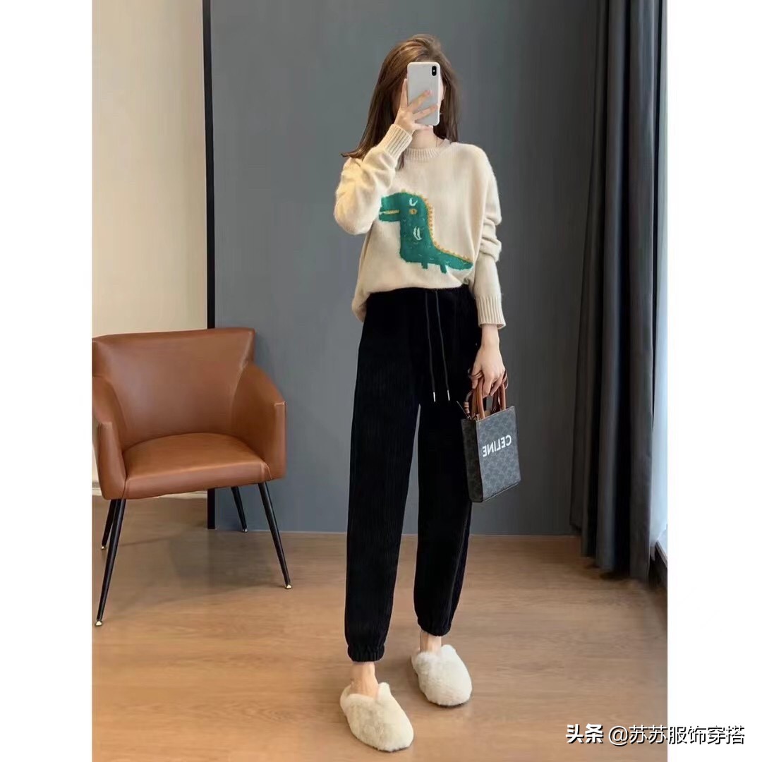 雪尼尔束脚裤正品女冬季加绒,雪尼尔休闲裤灯芯绒女裤