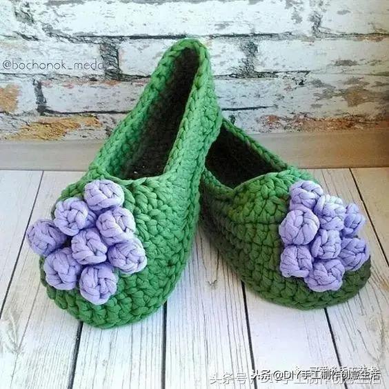 布条线桃花拖鞋编织教程,旧布条编拖鞋方法