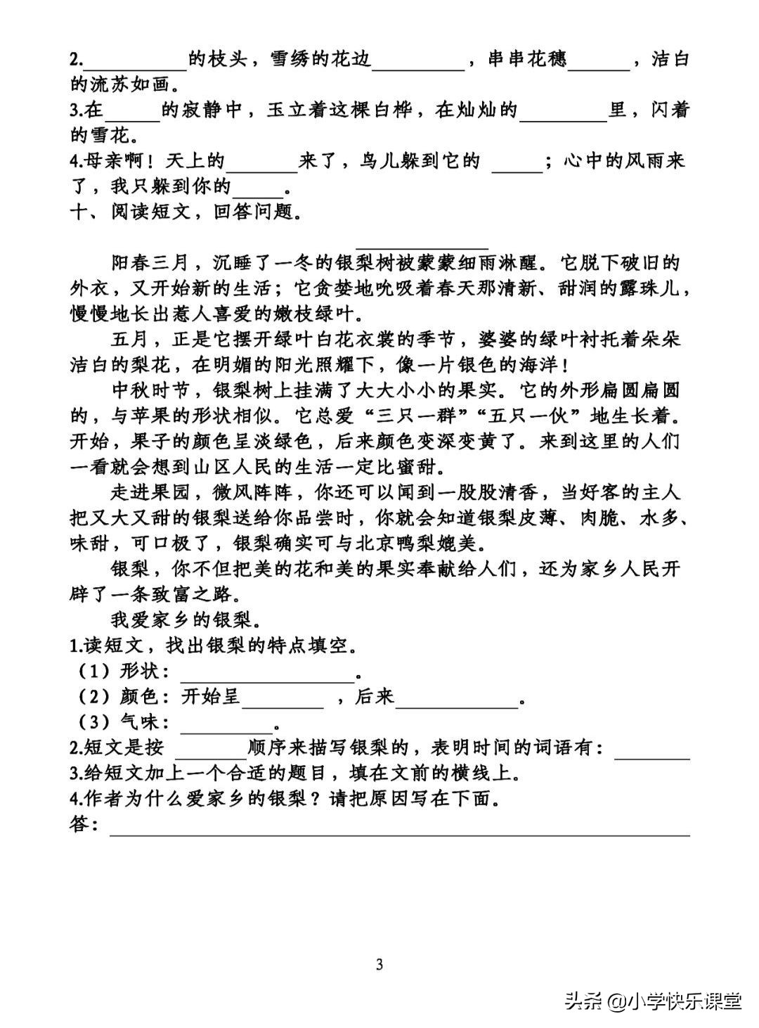 部编版语文第4单元知识总结,部编版语文四年下基础知识选择题