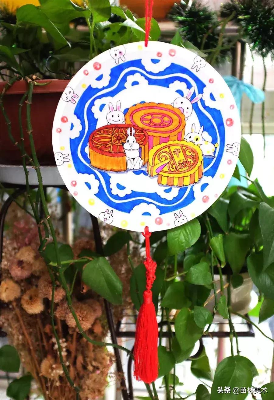 中秋节绘画作品二年级嫦娥和玉兔,中秋节兔子装饰画