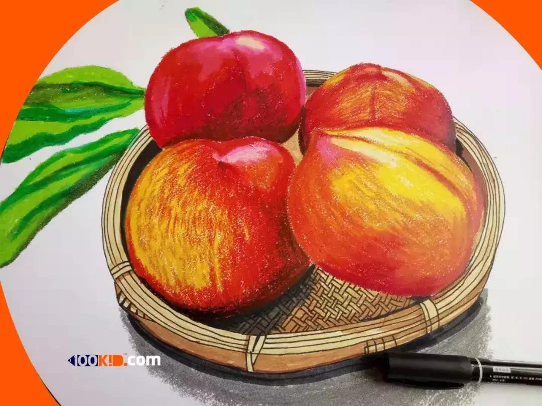 用油画棒画桃子教程,迷你桃子的油画棒教程