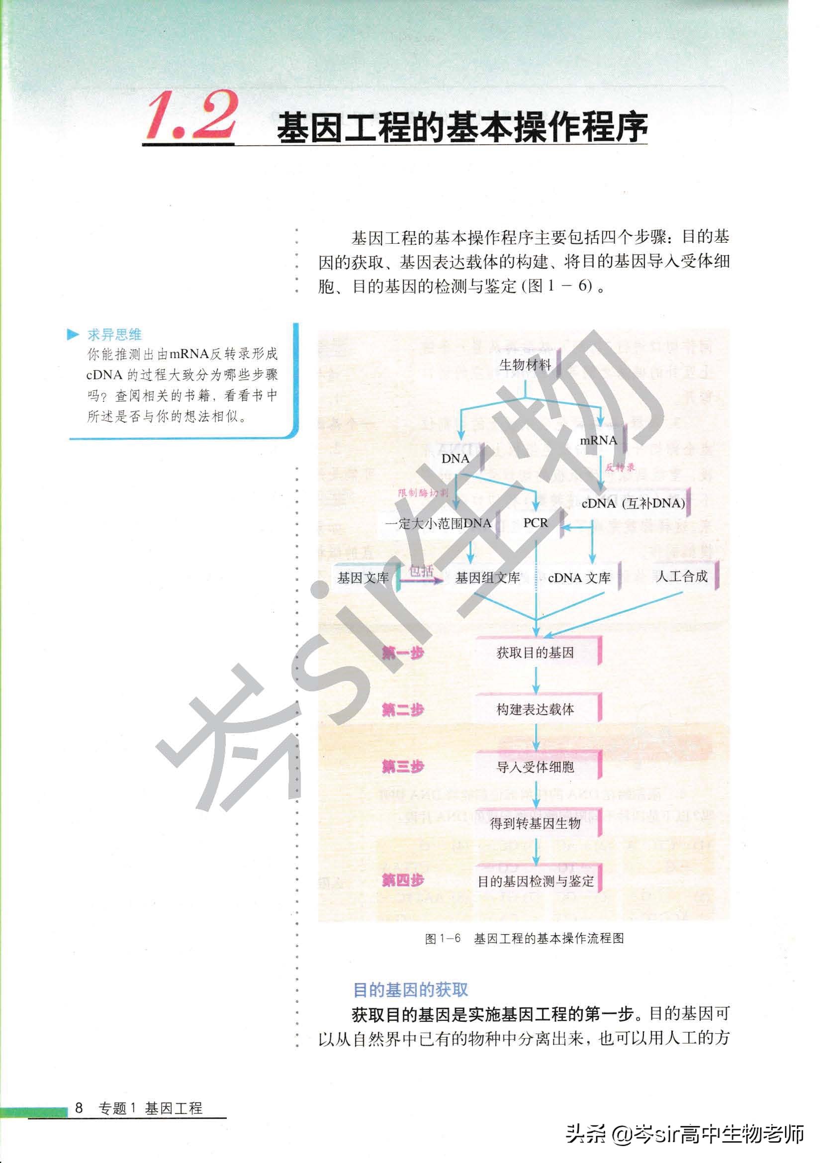 高中生物教材速读选修3.1.2基因工程的基本操作程序