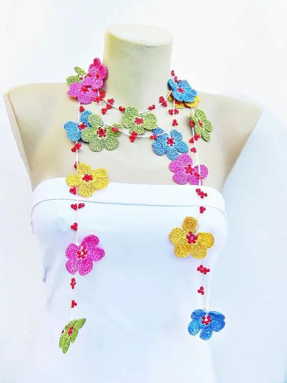 毛线钩织项链配饰教程,毛线钩织各种款式项链视频教程