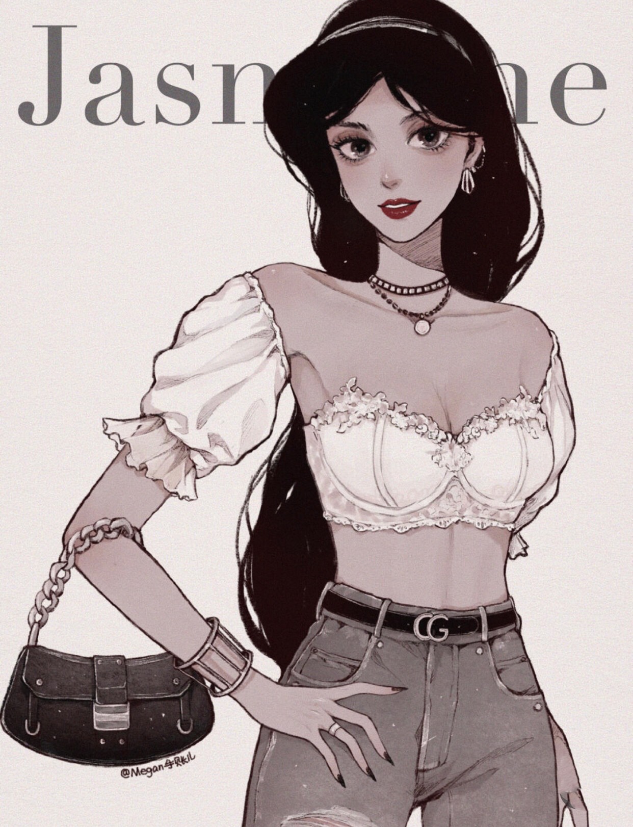 谁说黑+白很单调？素描画风的迪士尼公主，又甜又辣、超A街拍范