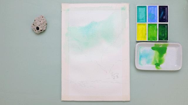 古风风景水彩procreate,水彩春意古风风景画