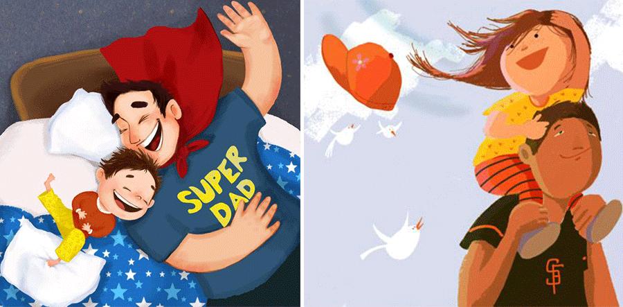 儿童画父亲节礼物,父亲节的奖杯儿童画