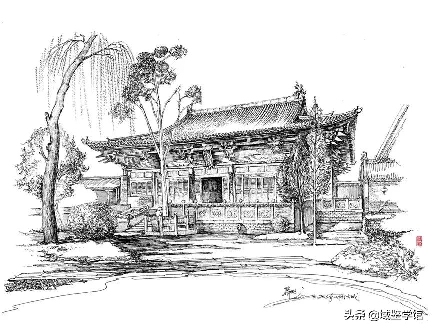 另类钢笔手绘,钢笔速写古建风景