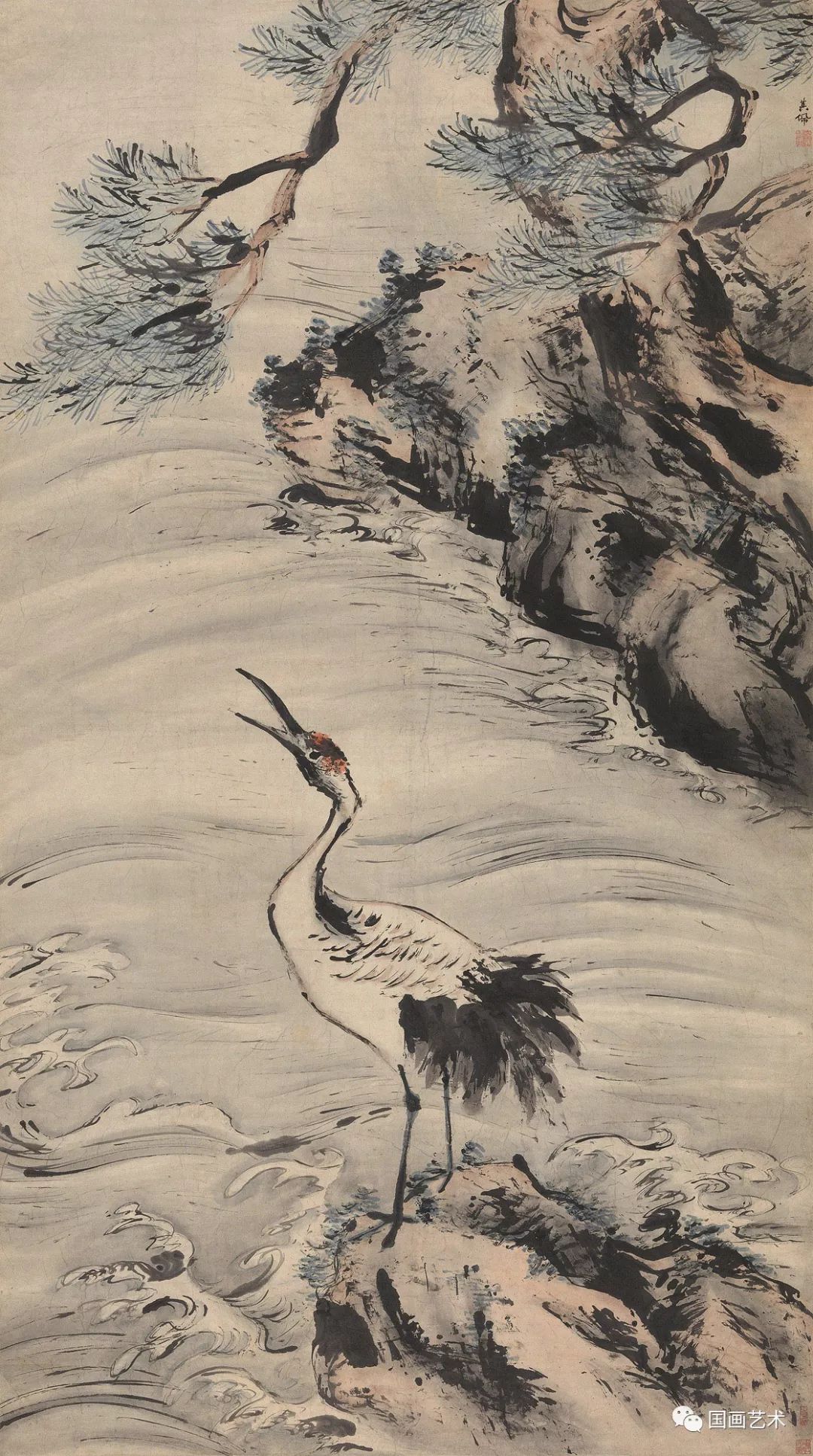 松鹤延年比较有名的图画,写意松鹤图看一下