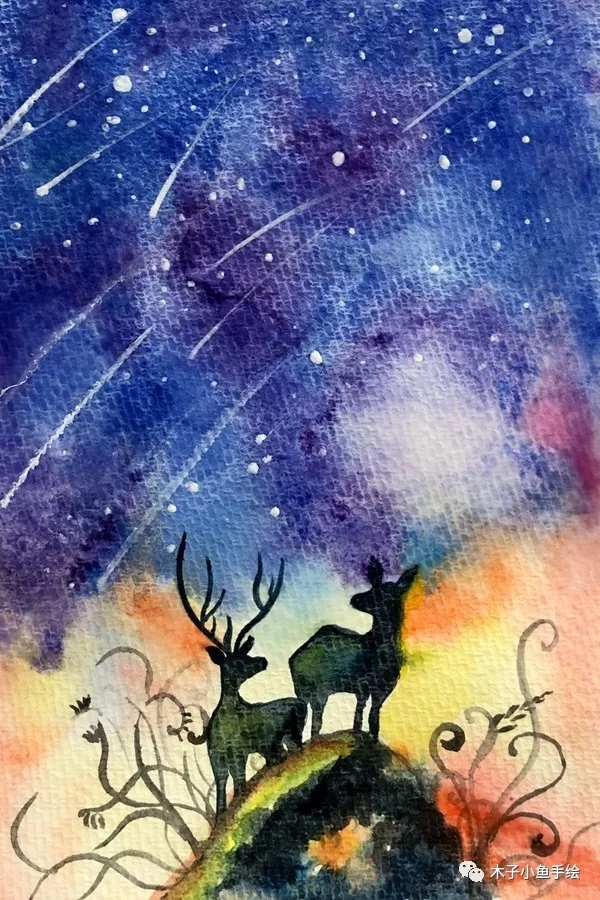 星空鹿水彩画画法,星空鹿水彩画教学