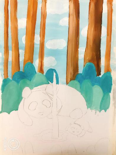 小熊美术水粉创意画,熊猫水粉画儿童画