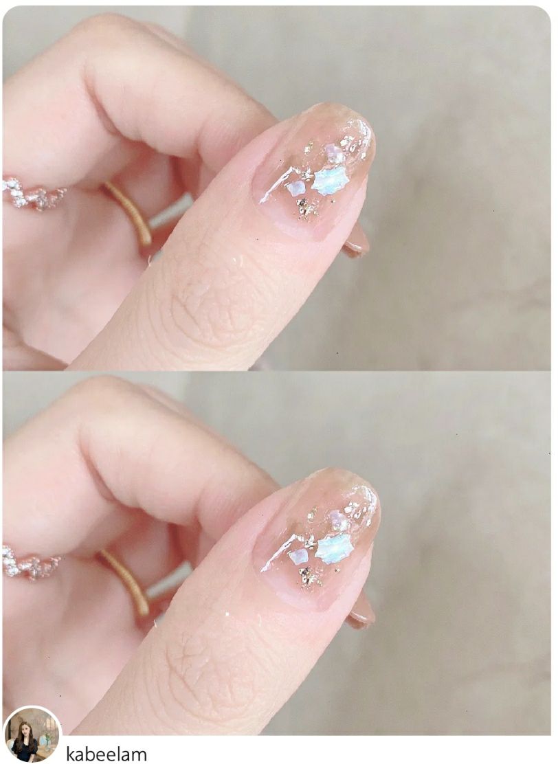 简单的透明奶茶美甲,果汁泡泡美甲