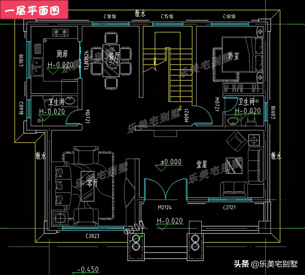 10x10米三层平顶别墅免费图纸,三层双拼复式9x10别墅户型图纸