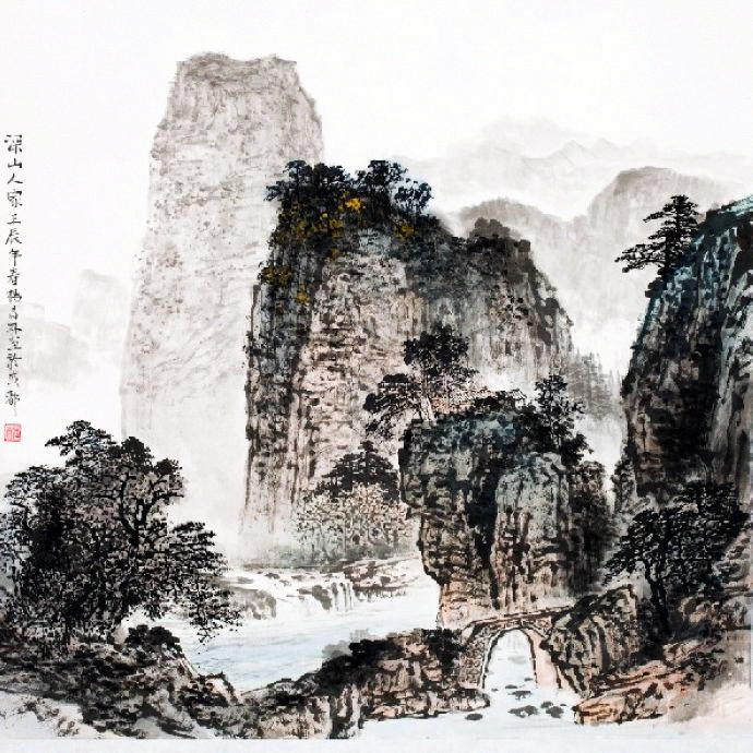 杨昌林山水画,现代水墨林溪山水画