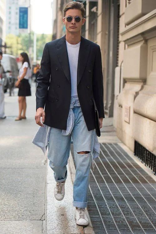 直筒潮流牛仔裤男士穿搭,男士现在流行穿什么版型牛仔裤
