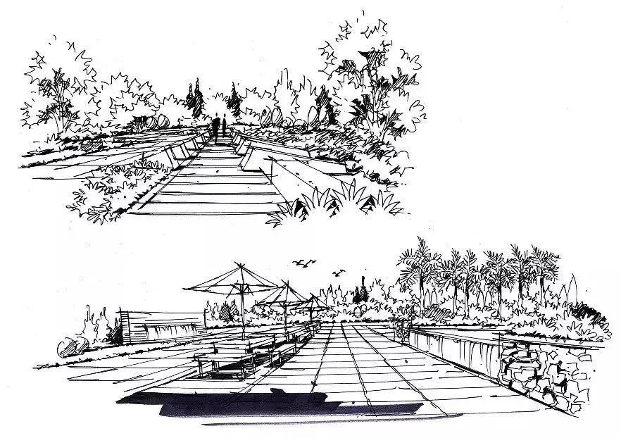 手绘效果图设计详解,干货五幅景观手绘效果图步骤图解