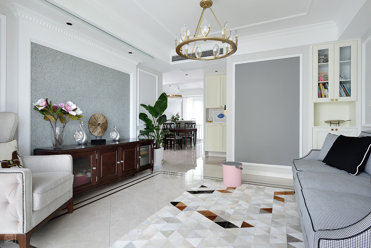 135平方米美式3房2厅精装修效果图,110平的美式风格三居清新优雅