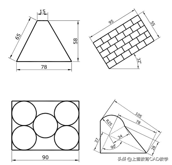 cad36道题,cad练习图纸45张教程