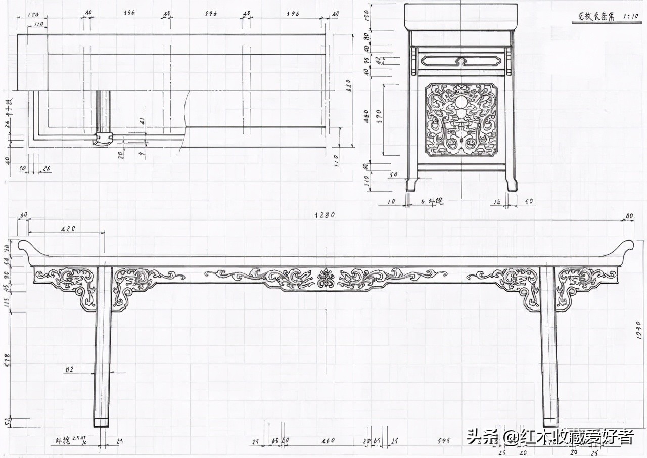 中国传统家具手绘三视图,古典家具设计图纸