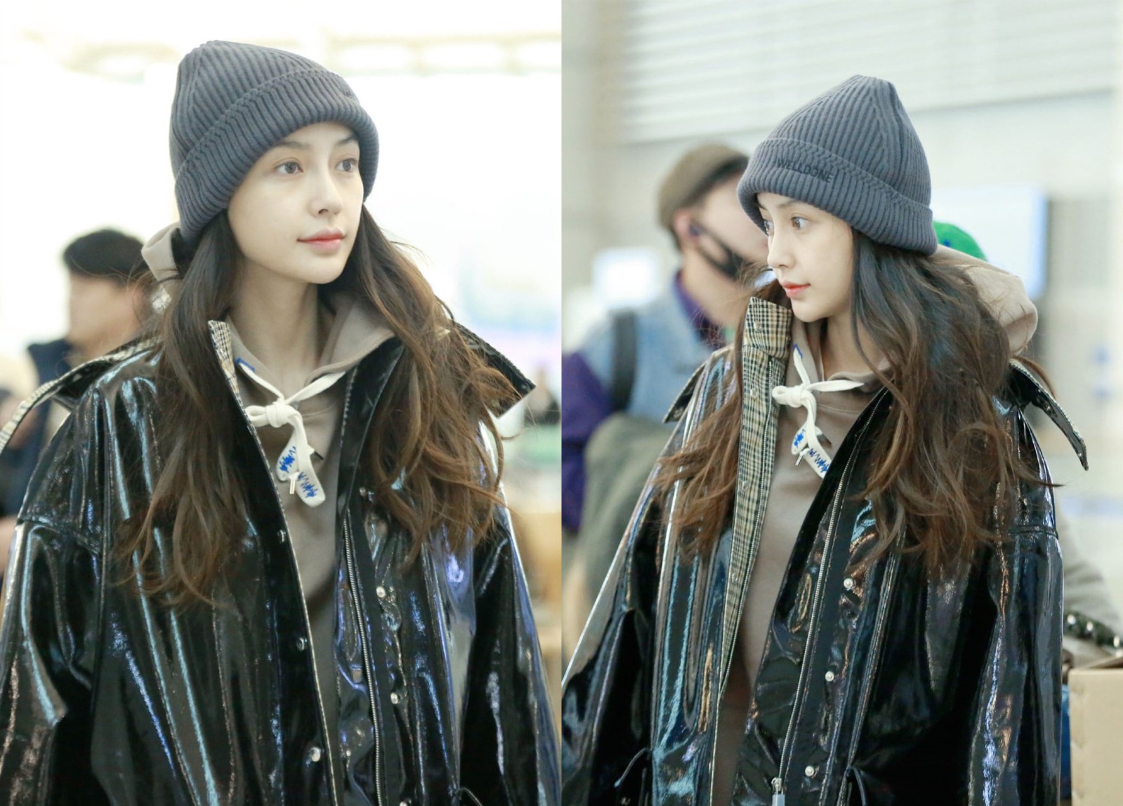 baby参加巴黎时装周粉色衣服,baby机场女卫衣