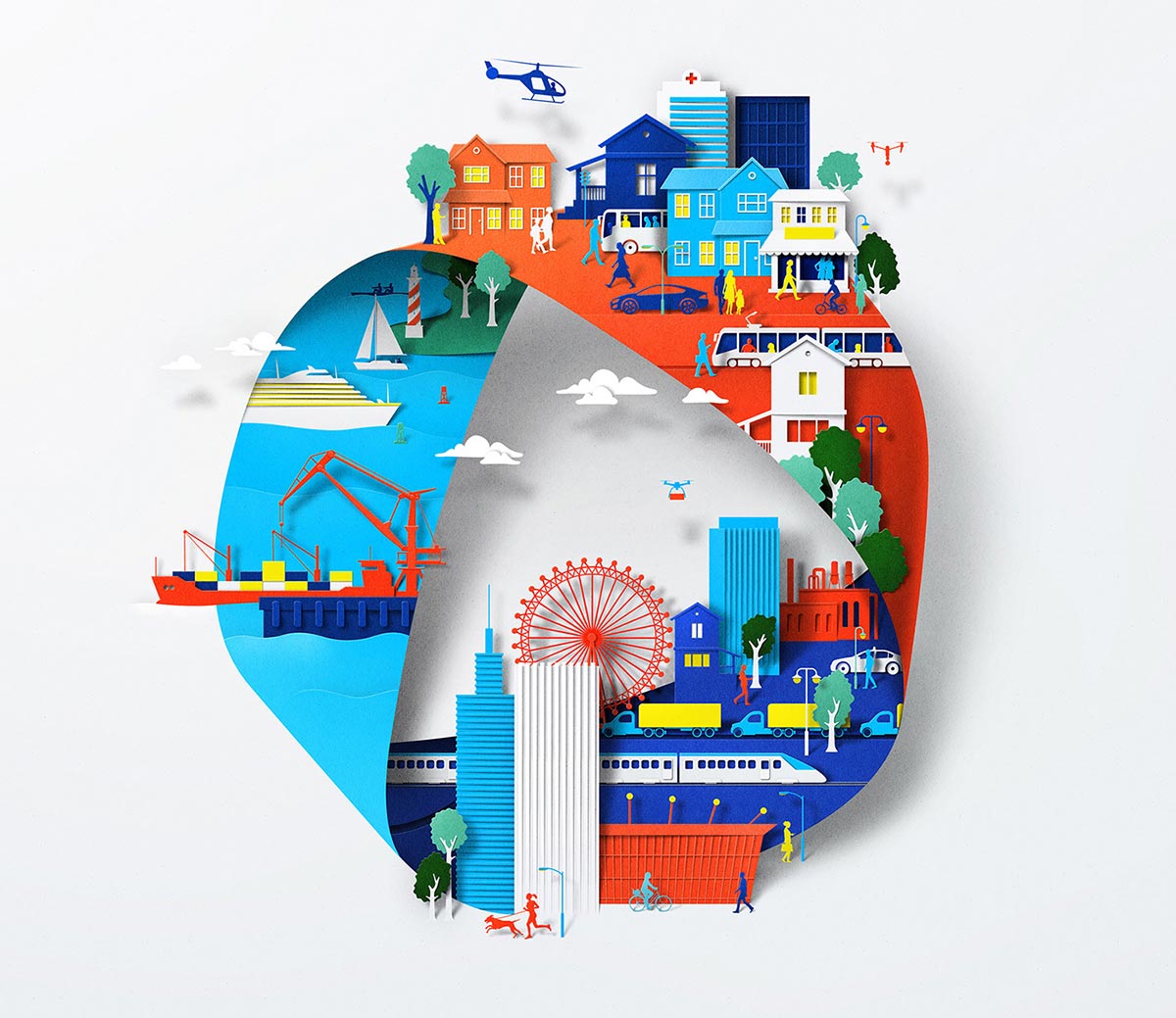 EikoOjala剪纸风格的NOKIA5G主题插画作品