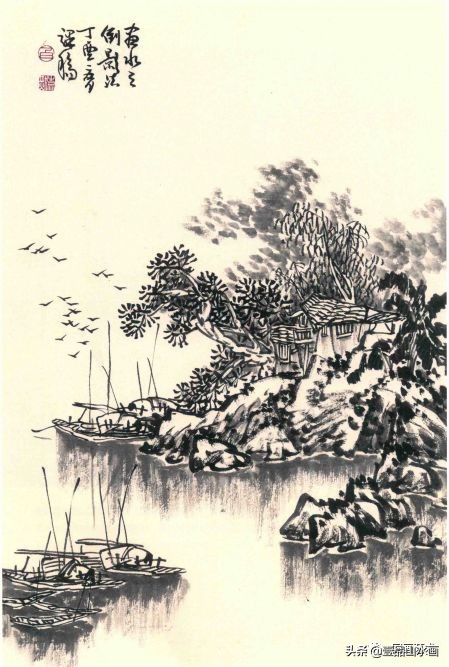 远山近水山水画,山水画的水怎么画