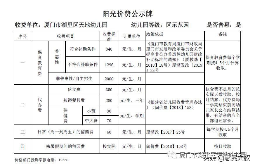 2022年厦门天地幼儿园,厦门湖里天地幼儿园学费多少