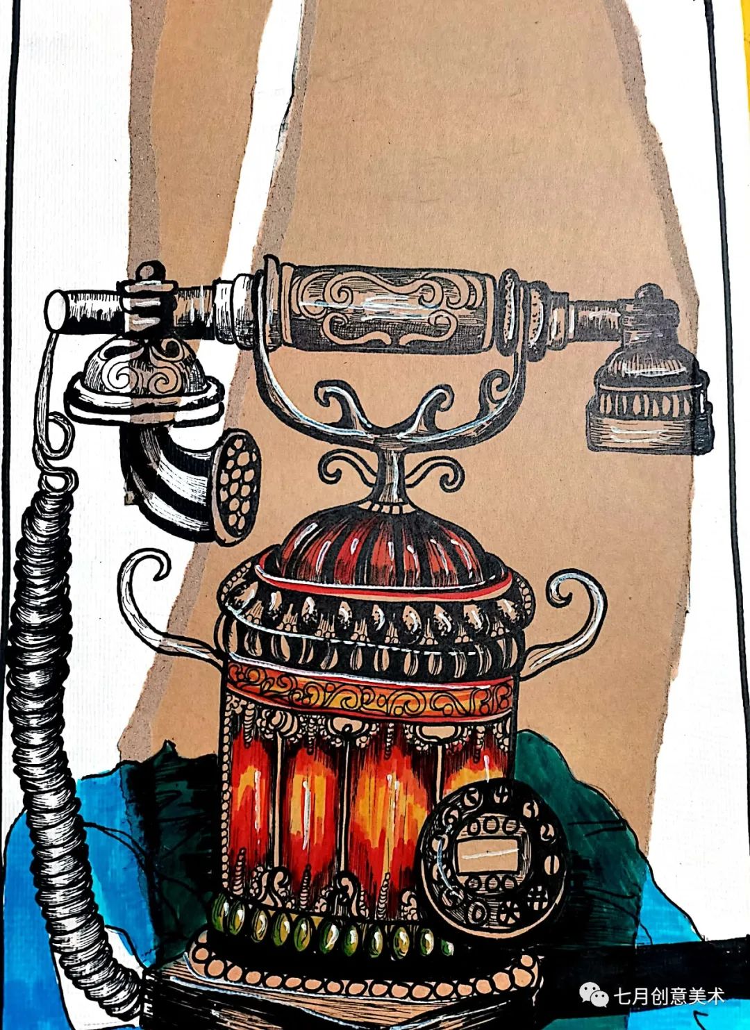 绘画教程复古,复古电话机画法