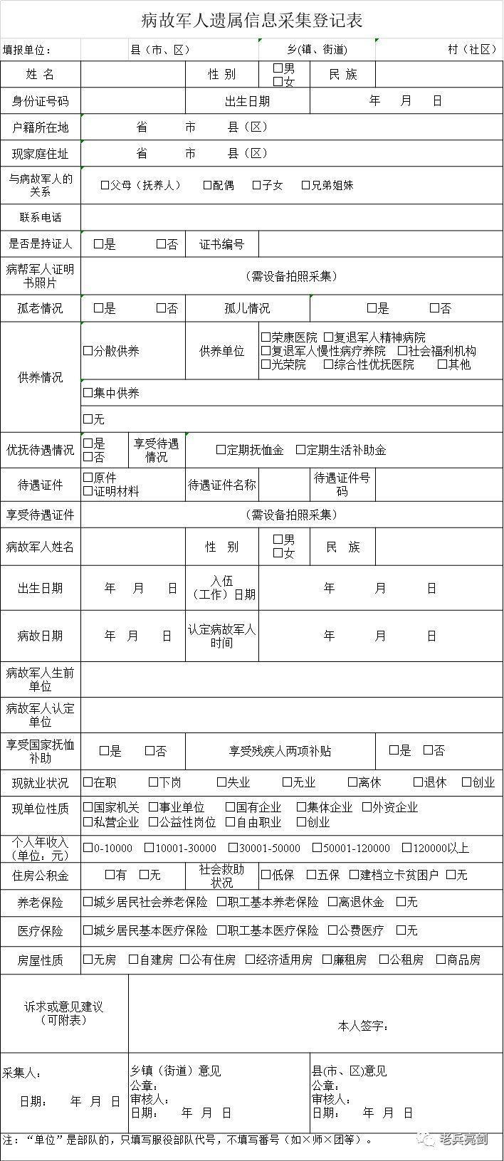 退役信息采集登记表,退役军人采集表怎么填写