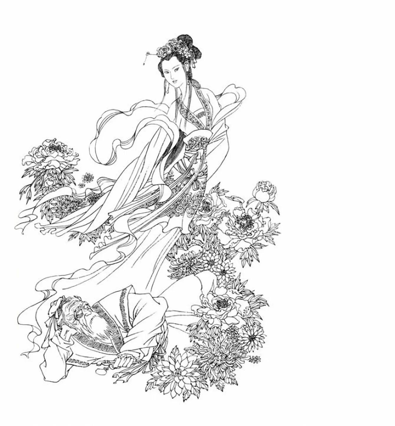 图谱神话人物工笔画白描,国画工笔人物白描图片大全大图