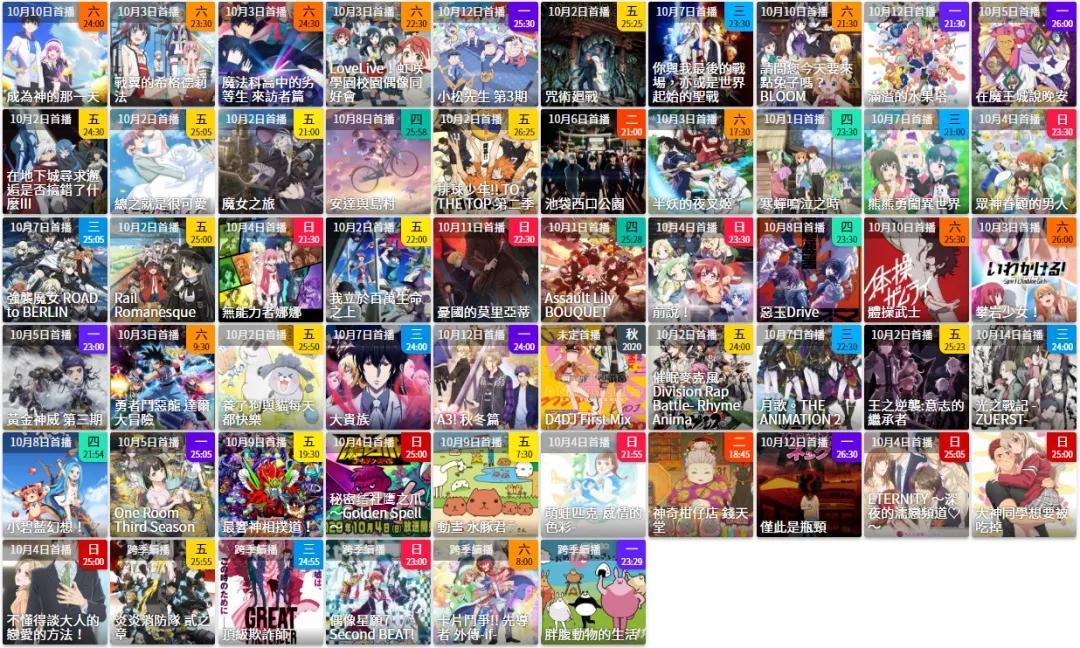 2019年4月新番放送时间表,2021年10月新番时间表