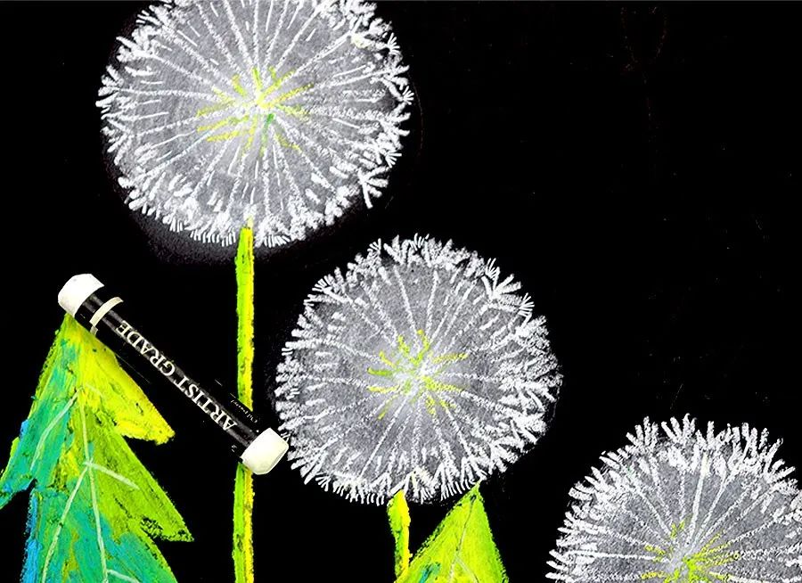 油画棒儿童画蒲公英,儿童画油画棒教程大全