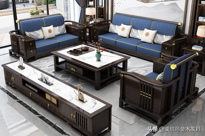 新中式全实木沙发现代简约轻奢,新中式实木沙发极简轻奢风格