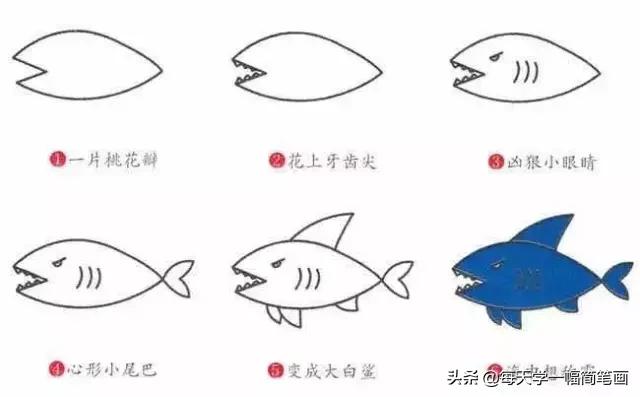 儿童海底动物简笔画大全简单,从海面到海底的简笔画