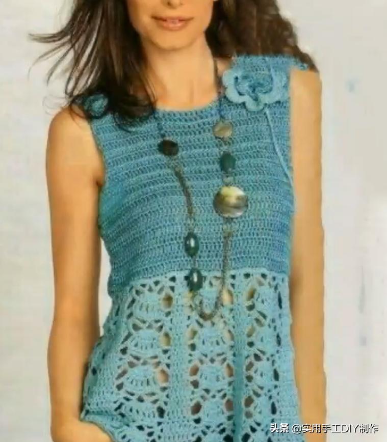 钩针蕾丝背心,针织背心手织花形图案