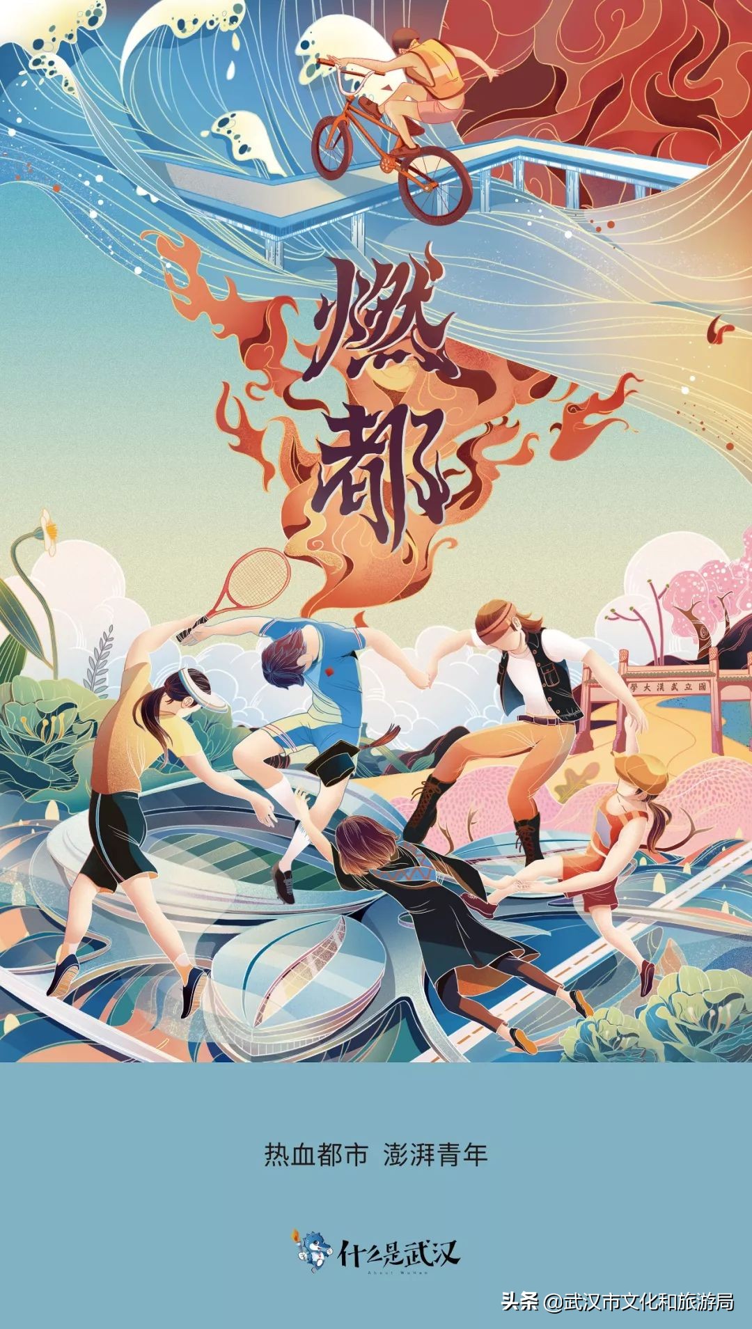 手绘武汉旅游地标图,武汉海报手绘