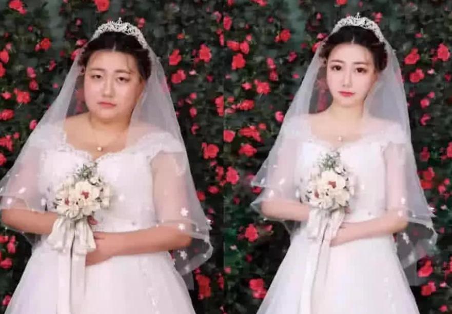 p图婚纱照p得不要太假,结婚照修图也太夸张了