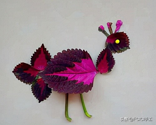 秋天落叶拼成的动物,树叶创意手工动物