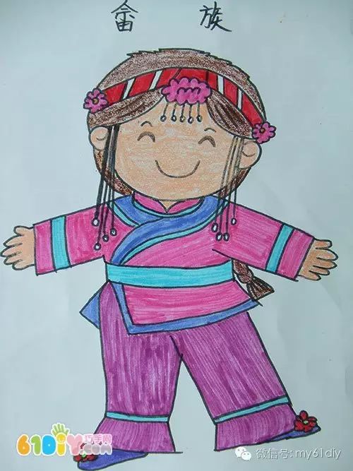 彩色少数民族儿童简笔画图片大全,五十六个民族简笔画卡通