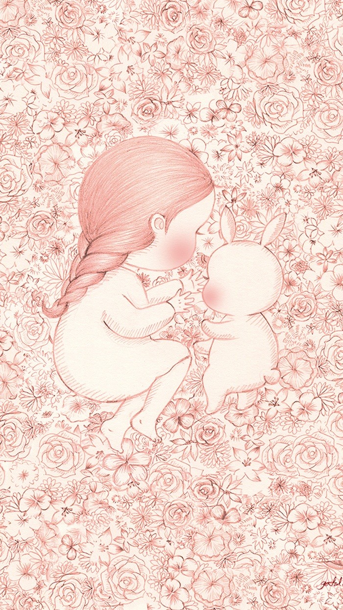 少女与兔子插画,兔子手绘创意插画