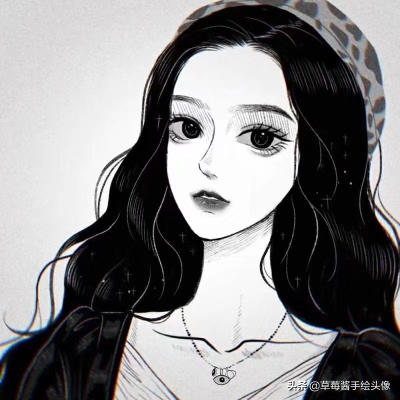 好看又低调的手绘头像,短发女生头像侧脸手绘黑白
