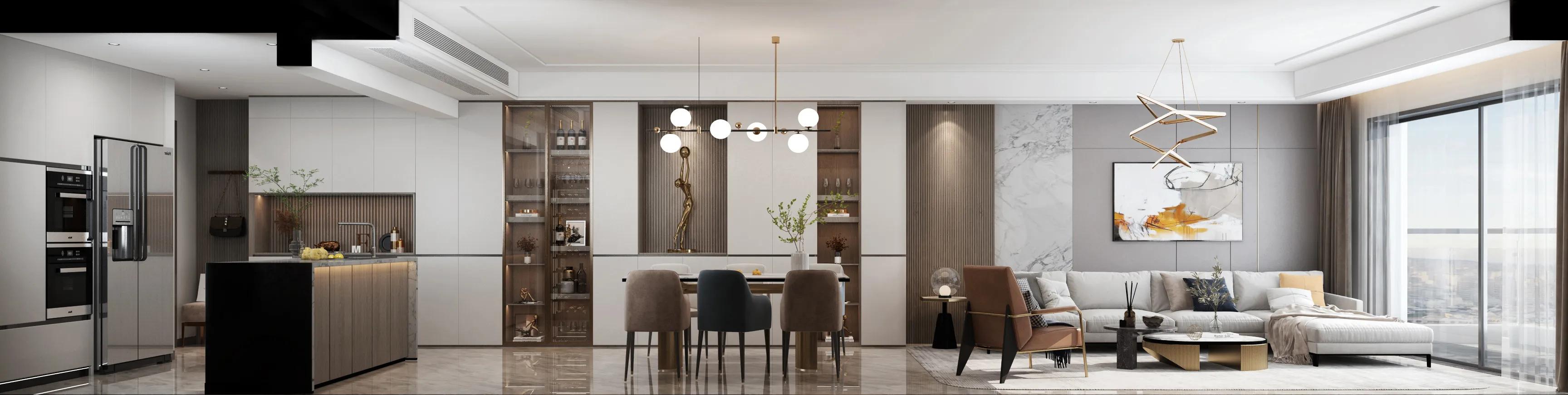 160平现代简约轻奢风格,160平方现代轻奢风