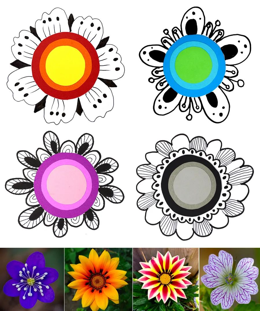 春季儿童画简单又漂亮,花儿朵朵线描儿童画