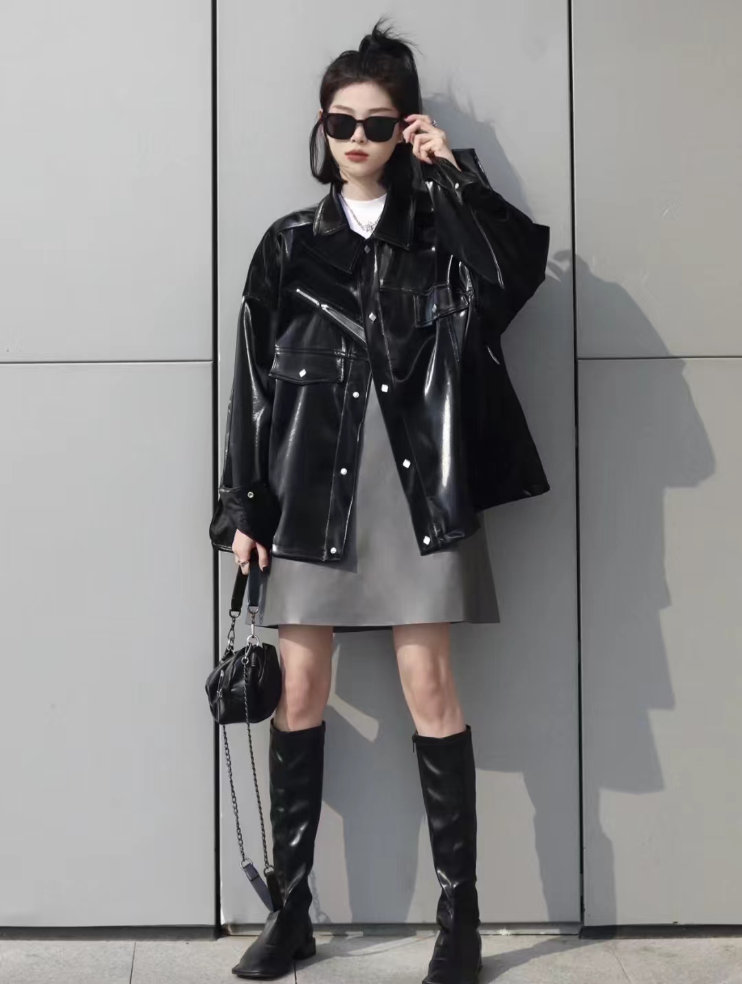 皮衣怎么搭配衣服女秋冬,2020洋气套装皮衣