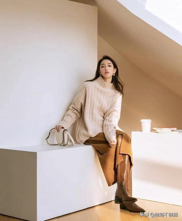 针织衫高腰显瘦开叉半身裙套装女,针织衫女裙微胖