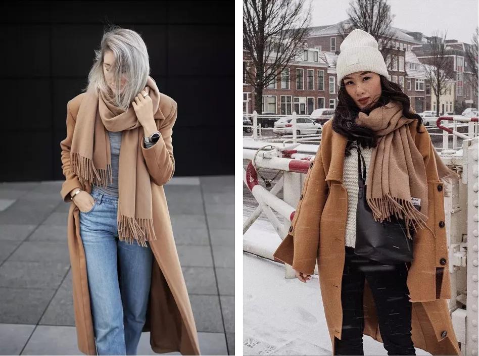 冬天搭配棉衣围巾系法,冬天比较惊艳的穿搭围巾