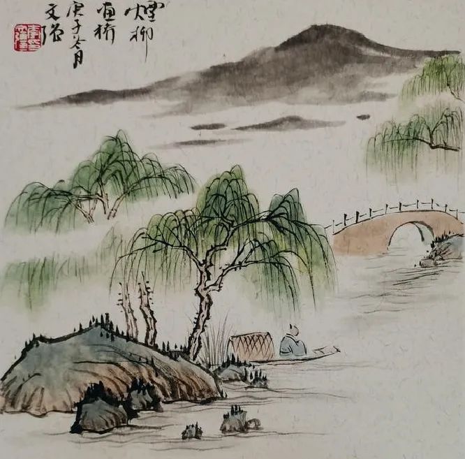 水墨画烟柳山水画简单画法,国画写意桥的画法