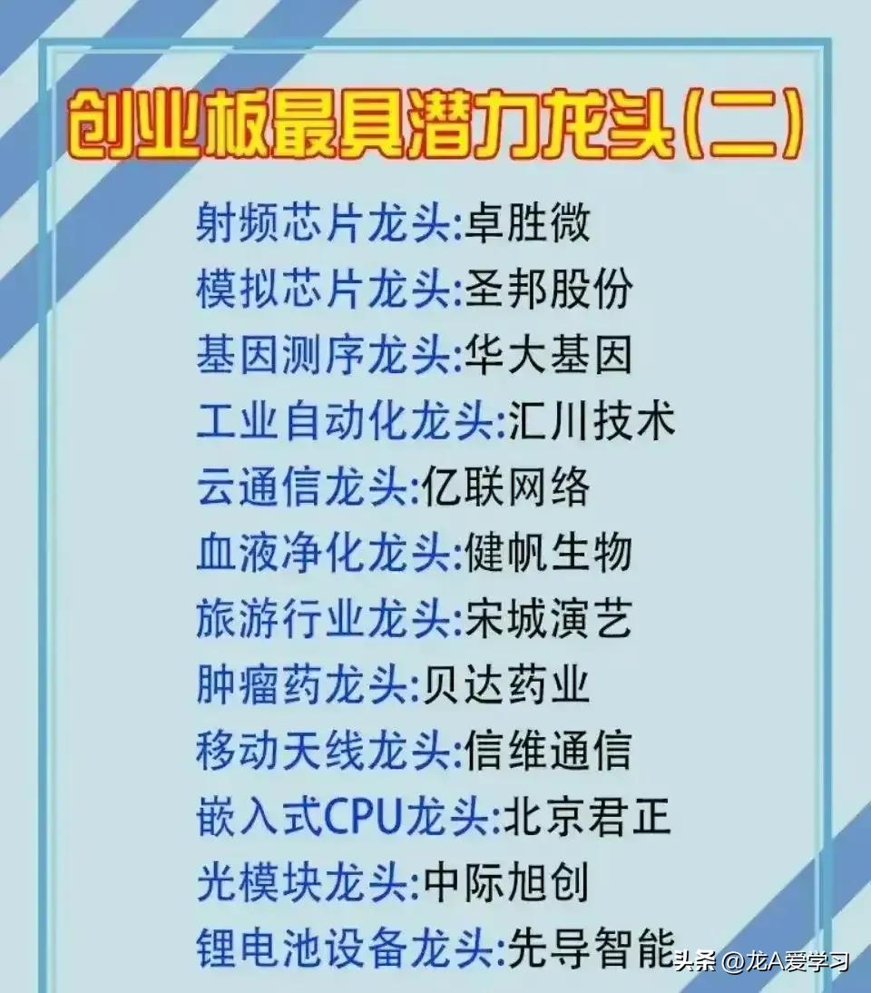 创业板医美龙头股有哪些,创业板科技行业龙头股一览表