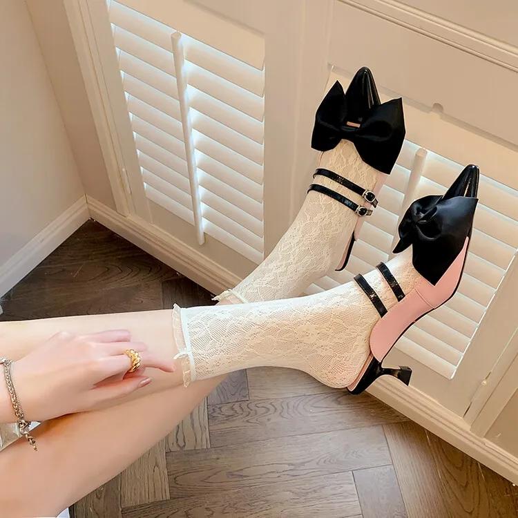 夏天带红色蝴蝶结的高跟鞋,夏天高跟鞋可爱