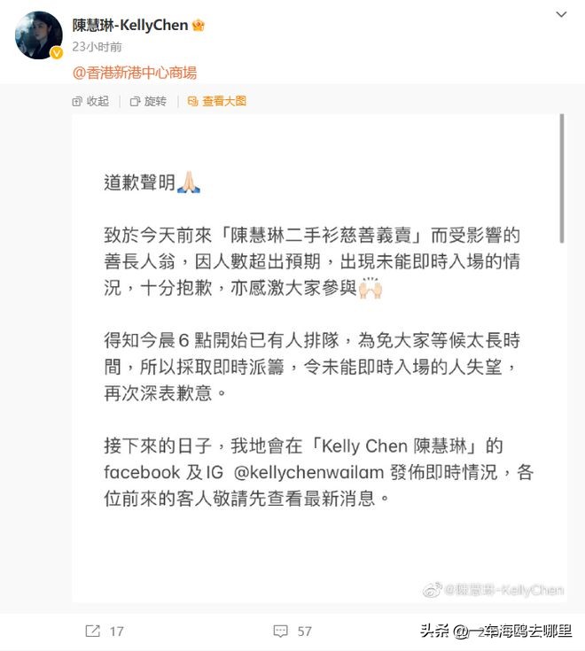 陈慧琳卖二手衣物引疯抢,陈慧琳义卖二手衣物引疯抢