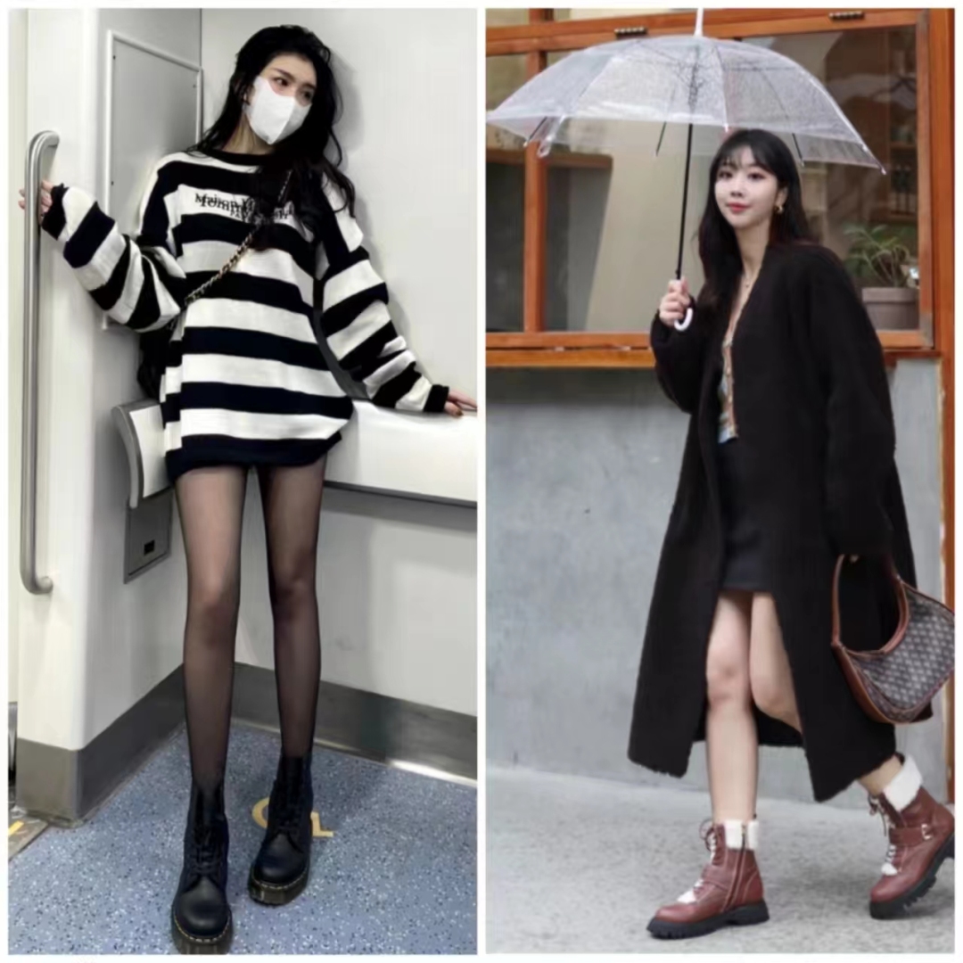 马丁靴的正确搭配图秋冬,穿长腿马丁靴配什么裤子好看
